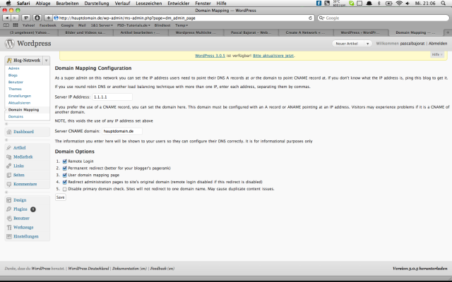 Wordpress-MultiSite und Domain Mapping