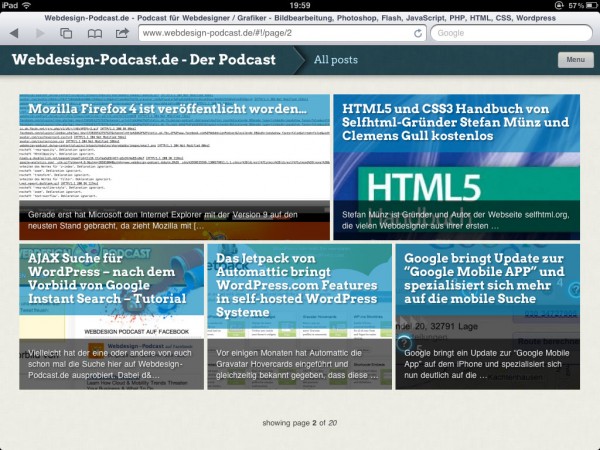 Screenshot Onswipe Plugin auf Webdesign-Podcast.de