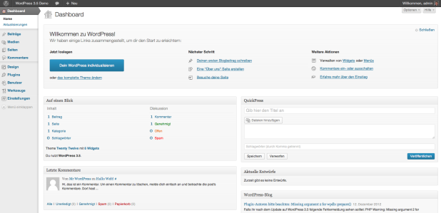 WordPress 3.5 Dashboard