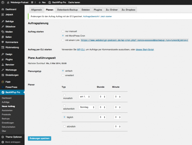 BackWPup - Backup planen