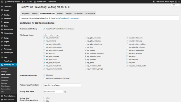 BackWPup - Datenbank-Backup