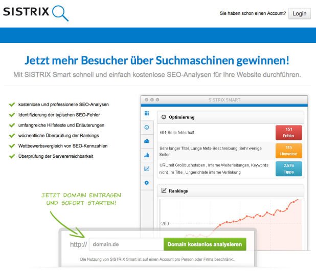 SISTRIX Smart - kostenlose SEO-Analyse und Website-Check