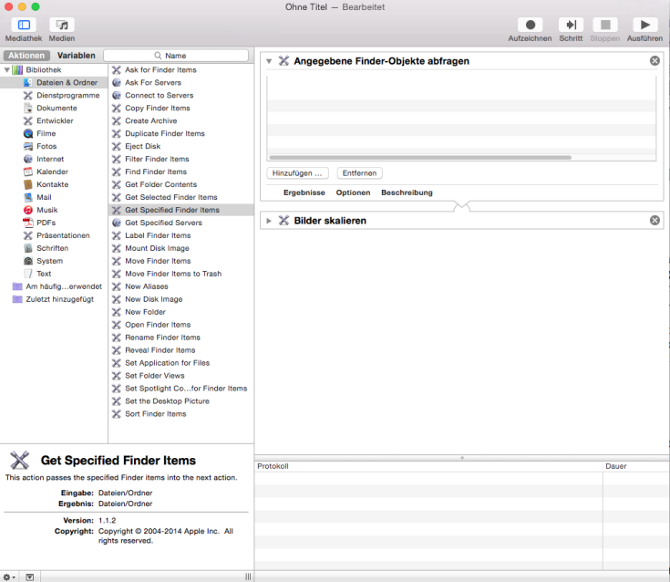 Automator - Aktion anlegen