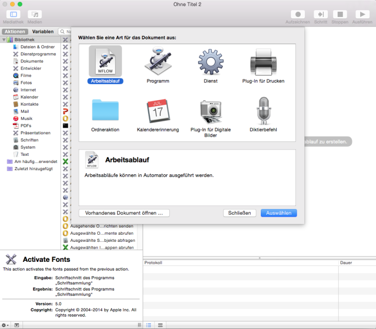 Automator - Startscreen