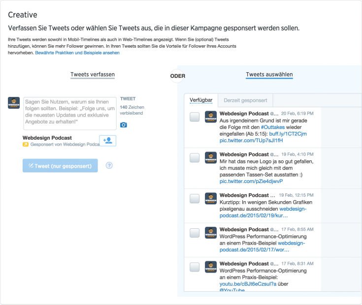 Twitter Ads - Tweet Auswahl