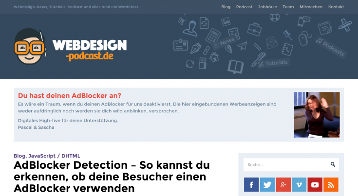 Nachricht bei aktivem AdBlocker