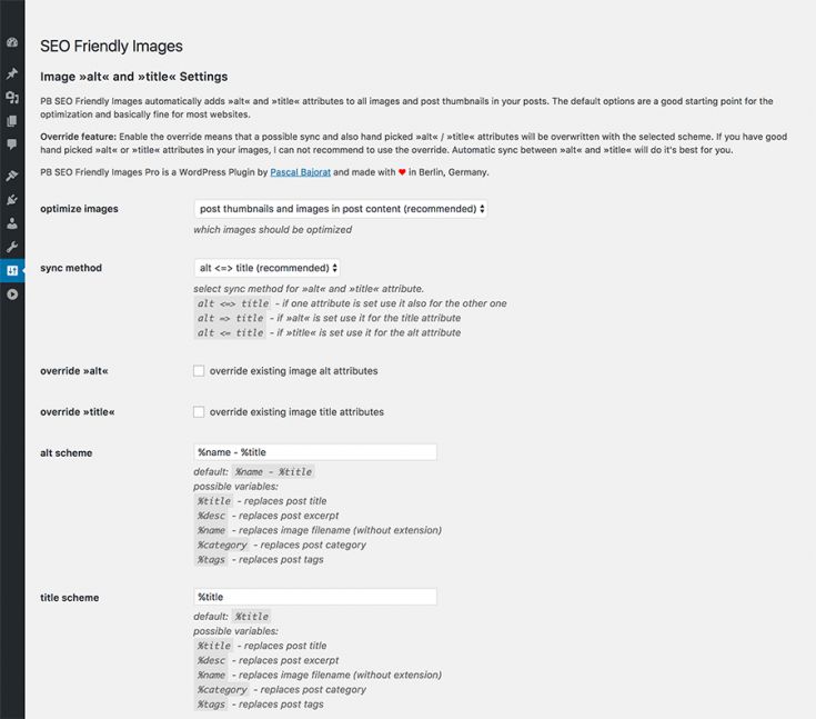 Einstellungen von PB SEO Friendly Images