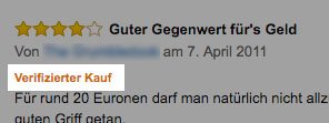 Verifizierter Kauf - Hinweis auf Amazon